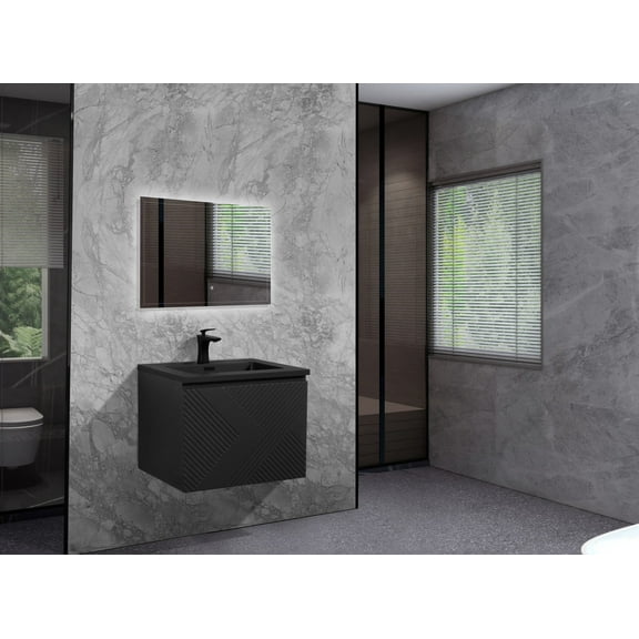 Moore 24 Inch Matte Black Wall Mount Vanity With A Integrated Black Sink