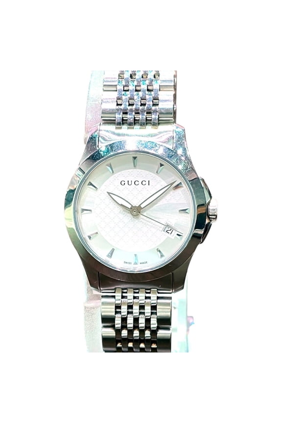 Pre-Owned Gucci G-Timeless watch, total weight 57.2g, stainless steel, quartz movement, white...