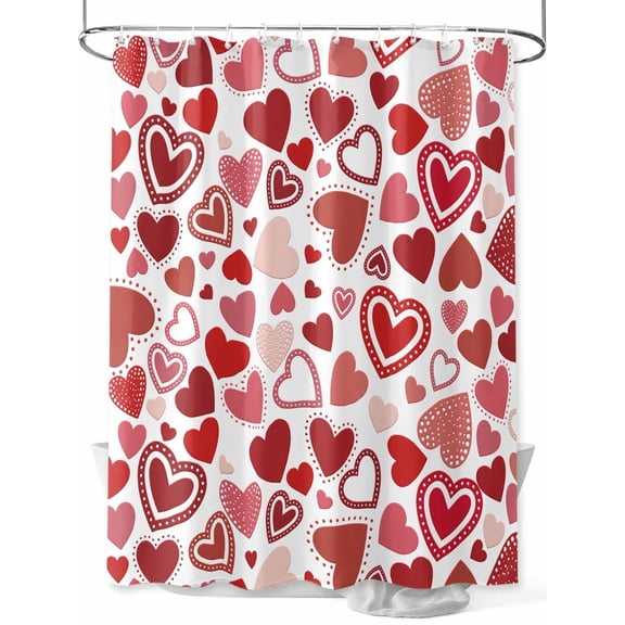 Shower Curtain Love Hearts Shower Curtains for Bathroom, Waterproof Polyester Shower Curtain Set with Hooks, Small Stall Size 36" x 72" Romantic Red Pink