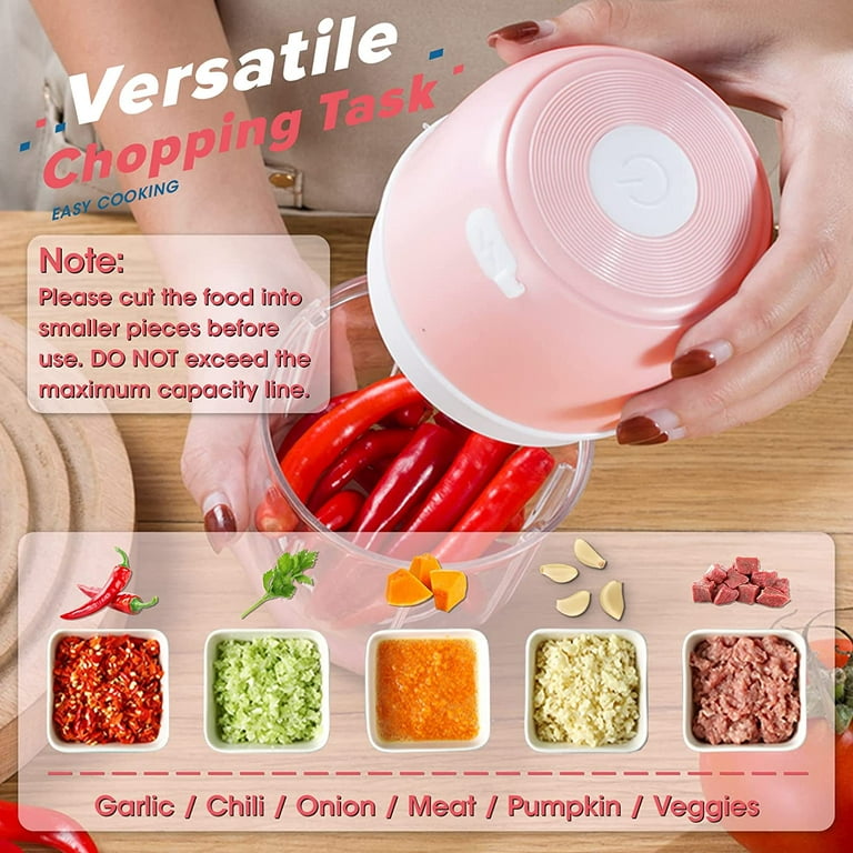 Homgreen Electric Garlic Onion Chopper Mini Food Chopper Blender Portable Vegetable  Cutter with USB Charging, Garlic Masher Mincer for Kitchen Salad Meat  Spices Baby Food Grinder (250ml/8.5oz ), Pink 