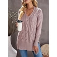 thumbnail image 5 of Asyoly Women's Casual Side Slit Knit Sweater Long Sleeve Solid Color Loose V-Neck Pullover Jumper Top, 5 of 8