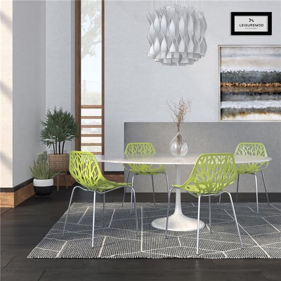 31.5 x 20.75 x 21 in. Modern Asbury Dining Chair with Chromed Legs, Green - Set of 4
