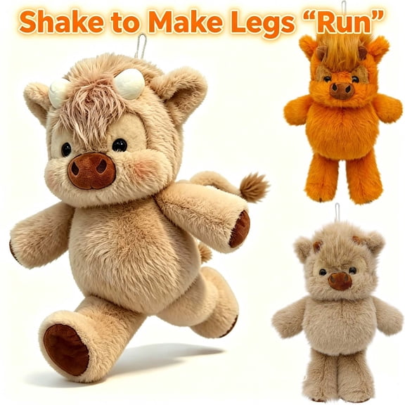 Running Plushies, Highland Cow Stuffed Animal Moving Legs _ A _ 14"