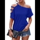 thumbnail image 1 of Camiseta de Mujer con Hombros Descubiertos, Corta, Escote Asimétrico y Aberturas Azul S, 1 of 6