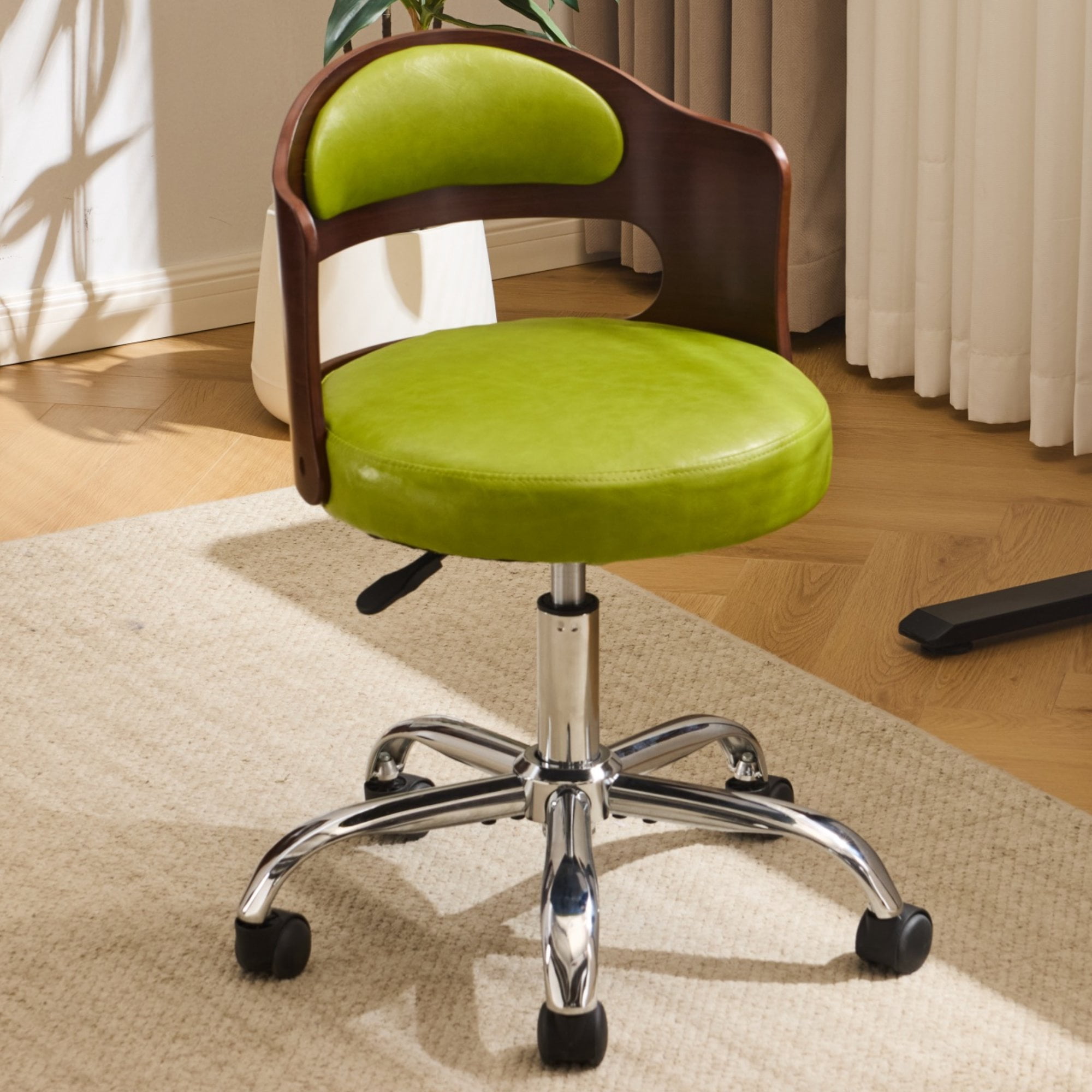 Zimtown Faux Leather Home Office Desk Chair, Swivel Rolling Computer Chair, Adjustable Vanity Chair Modern Task Chair for Adults, Green