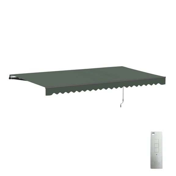 ALEKO Motorized Retractable Patio 16 x 10 ft Awning Green Canopy Black Frame