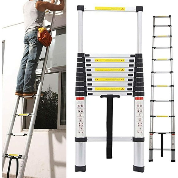 Telescoping Ladder 10.5 FT Extension Telescopic Ladders 3.2m Lightweight Aluminum Portable Multi-Use in Home Attic & RV Work Retractable Collapsible Folding 12 Steps EN131 Certificated 330lbs Capacity