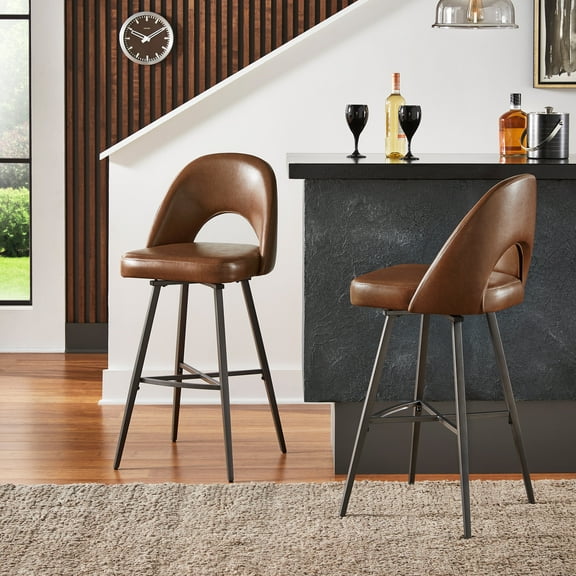 Weston Home Krista 29" Metal Swivel Mid-Back Bar Stools, Set of 2, Brown