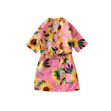 

Sunisery Toddler Baby Girls Sunflower Bathrobe Summer Casual Short Sleeve Sleepwear Bandage Nightgown Pink 2-3 Years