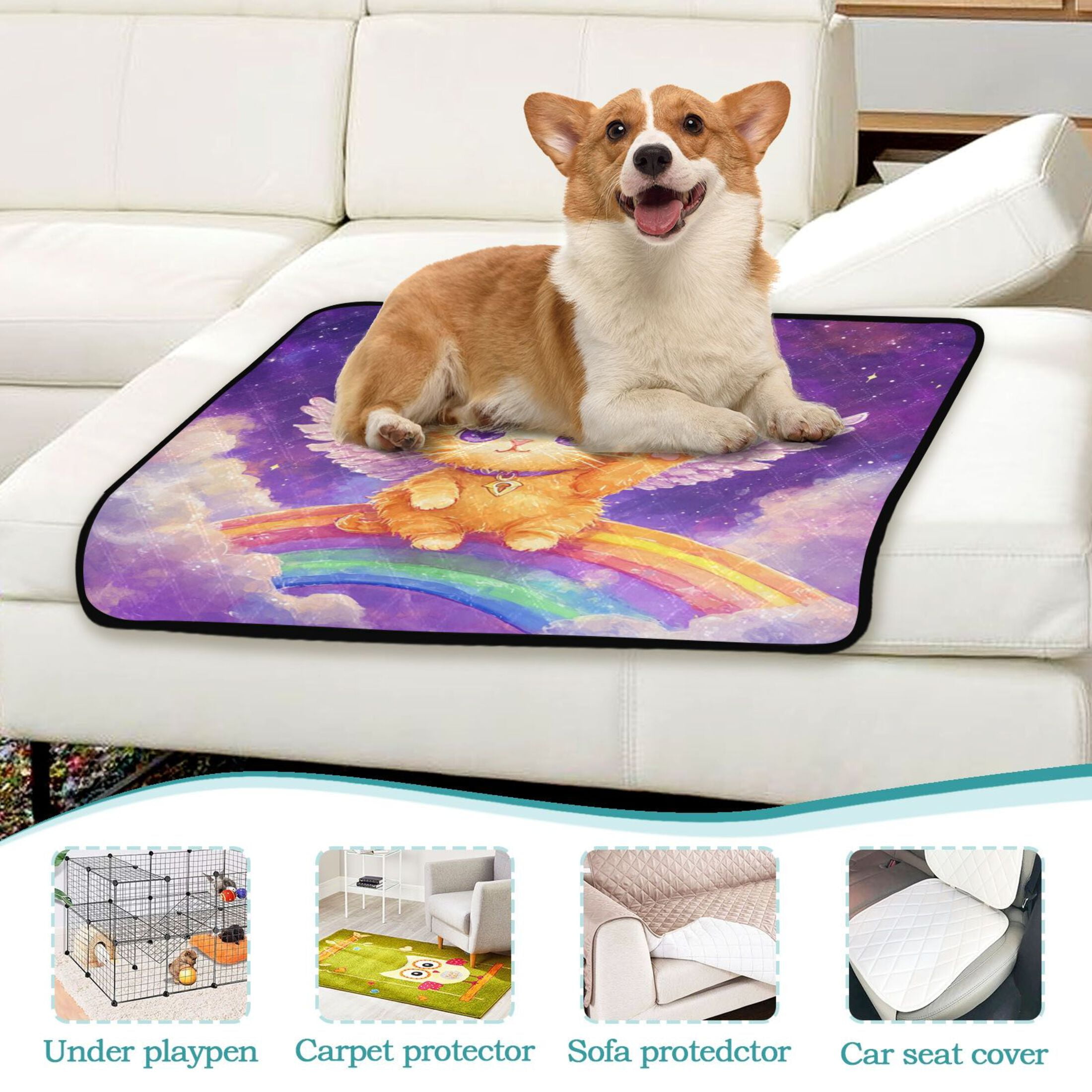 Qxltty Rainbow Angel Cat Cat litter Pads Pet Set of 3 Diaper Mats Center Anti-leakage Layer Absorbent Soft and Comfortable