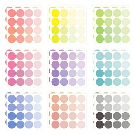 Monolike Circle Stickers - Solid Round Dot Stickers Small Size Set 9 Type Stickers 18 Sheets