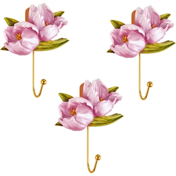 ABPETE 3 Pcs Resin Flower Wall Hooks Creative Tulip Wall Mounted Hooks for Hanging Coat Hat Towel Bag Key Hooks Living Room Bathroom Vintage Wall Decor