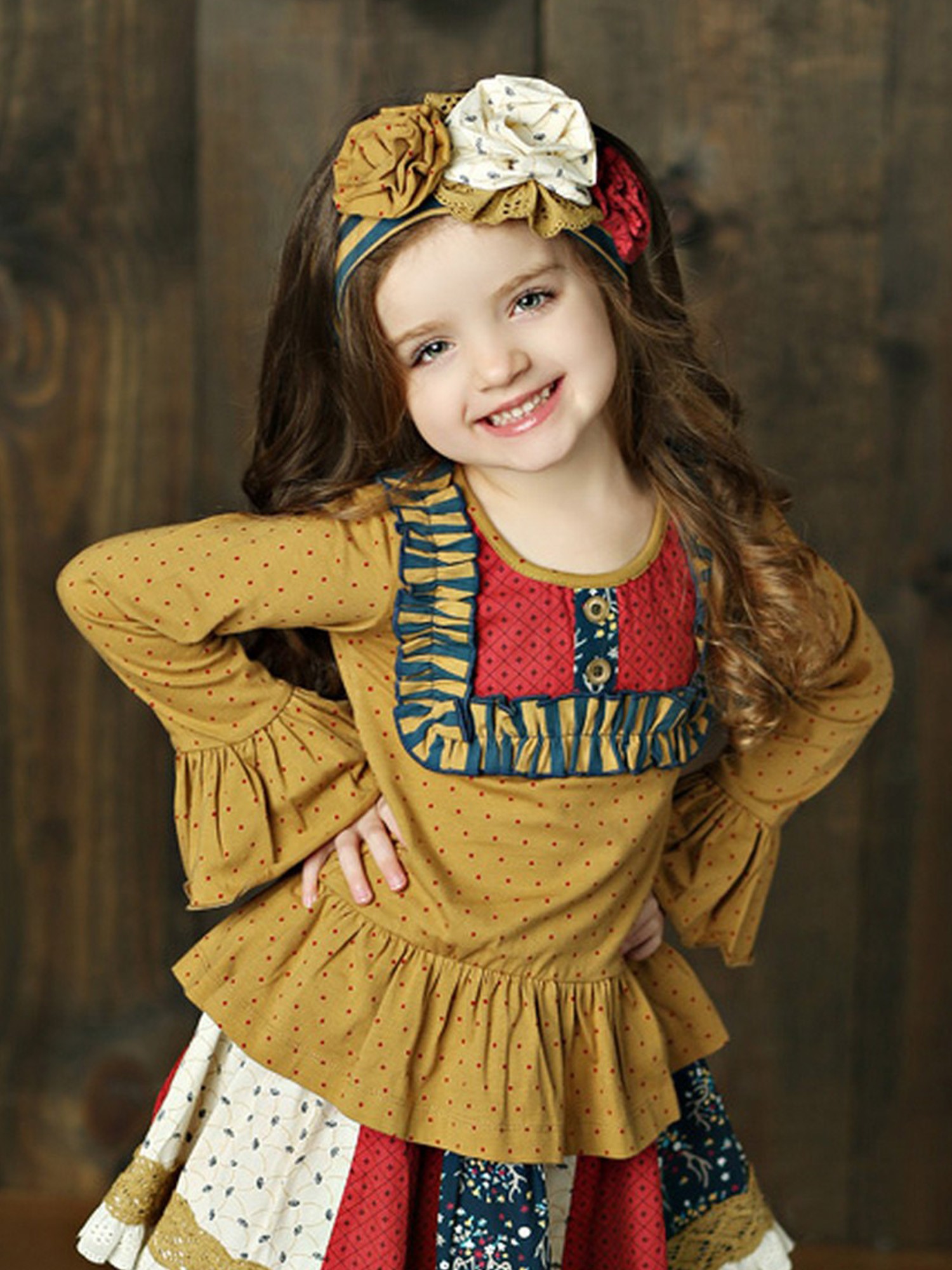 Mustard Pie Mustard Pie Little Girls Bow Woodland Magic Gold Long