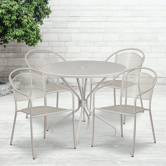 Emma Oliver Commercial Grade 35.25" Round Light Gray Patio Table Set-4 Round Back Chairs