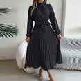 thumbnail image 2 of Wo-Fusoul The Stand In Women's Fashion High Neck Long Sleeve Solid Color Dress with Pleated Skirt & Waist Tie, Formal Evening Wear Womens Long Sleeve, 2 of 5