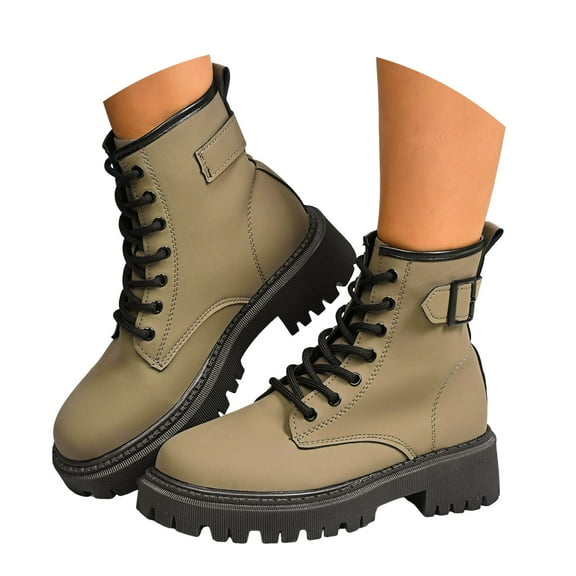 Dakaela Women's Combat Boots Lace up Chelsea Platform Ankle Booties Waterproof Winter Hiking Work Shoes
