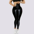 thumbnail image 5 of Fiaer Black Leather Leggings for Women Front Button Closure Tummy Control Yoga Pants Plus Size High Waisted Stretch Tight Workout Trousers Black XL, 5 of 9