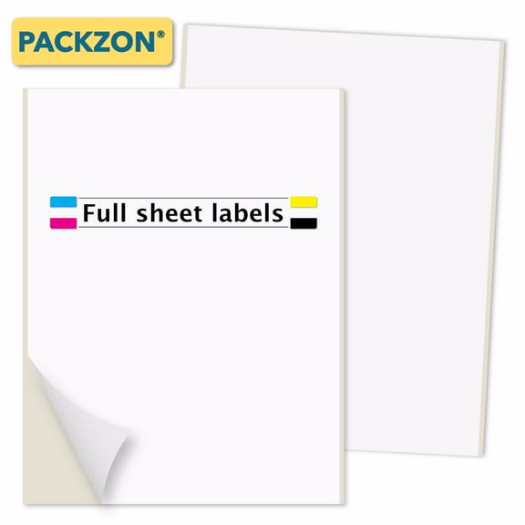 PACKZON Shipping Labels with Self Adhesive, Square Corner, For Laser & Inkjet Printers, 8.5 x 11 Inches, White Matte, Pack of 100 Labels