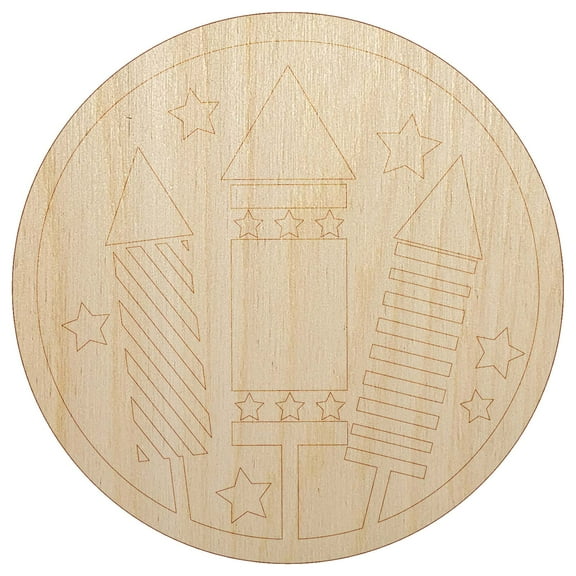 July 4th Independence Day Fireworks Patriotic USA Wood Shape Unfinished Piece Cutout Craft DIY Projects - 4.70 Inch Size - 1/8 Inch Thick