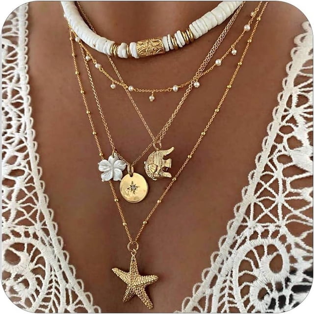 HSHDLDF Collier Coquillage Puka pour Femmes Hommes Collier Surfeur Coquillage Cordon Collier Collier Ras du Cou Perles Colorées Collier Ajustable Été Boho Hawaii Boucle Perle Collier Bijoux Coquillage Naturel