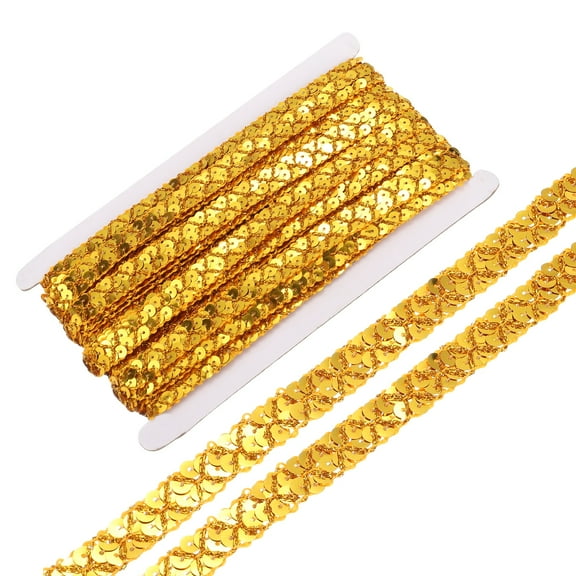 Uxcell 14 Yard Sequins Beaded Lace Trim 2 Row 0.6 inch Braid Trim Strip for Crafts, Embellishments, Costume Gold