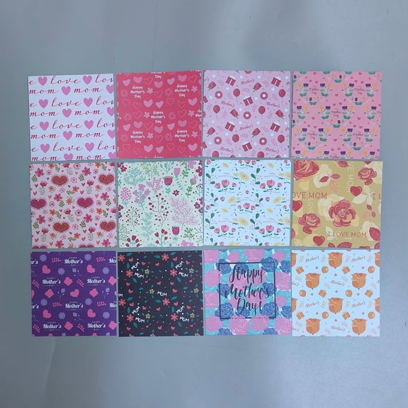 12Pcs Scrapbook Paper 150x150x0.1mm Multicolored Square Decorative Heart Pattern Floral Cardstock Crafting Card Making Photo Album