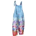 thumbnail image 4 of Floral Boho Cotton Linen Summer Overalls for Women Hippie Jumpsuit Print Spaghetti Strap Rompers Blue XL, 4 of 4