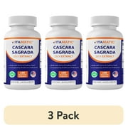 (3 pack) Vitamatic Cascara Sagrada 25:1 Extract, 5000 mg Equivalent Strength Per Serving, Made with Senna & Psyllium Husk - 180 Veg Capsules - Concentrated 25X Potency - All Natural - Non-GMO