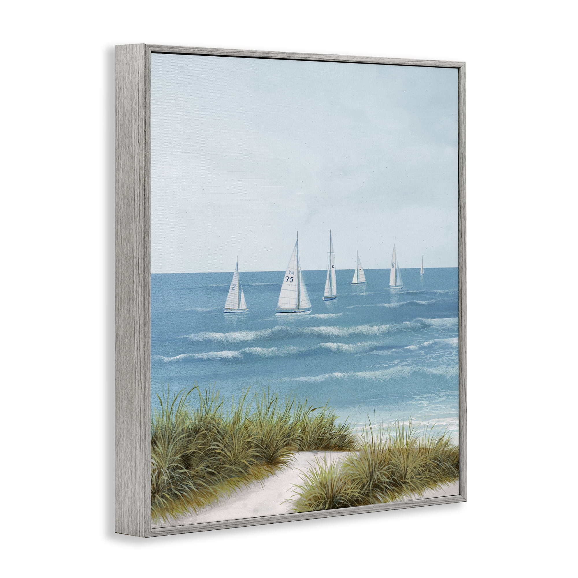 Stupell Industries Sail Away Beach Seascape Gray Framed Giclee Art, design by Lorenzo Collective
