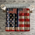thumbnail image 3 of Ambesonne 4th of July Quilted Bedspread Set 3 Pcs, Rustic Flag Design, King Size, Vermilion Navy Blue, 3 of 3