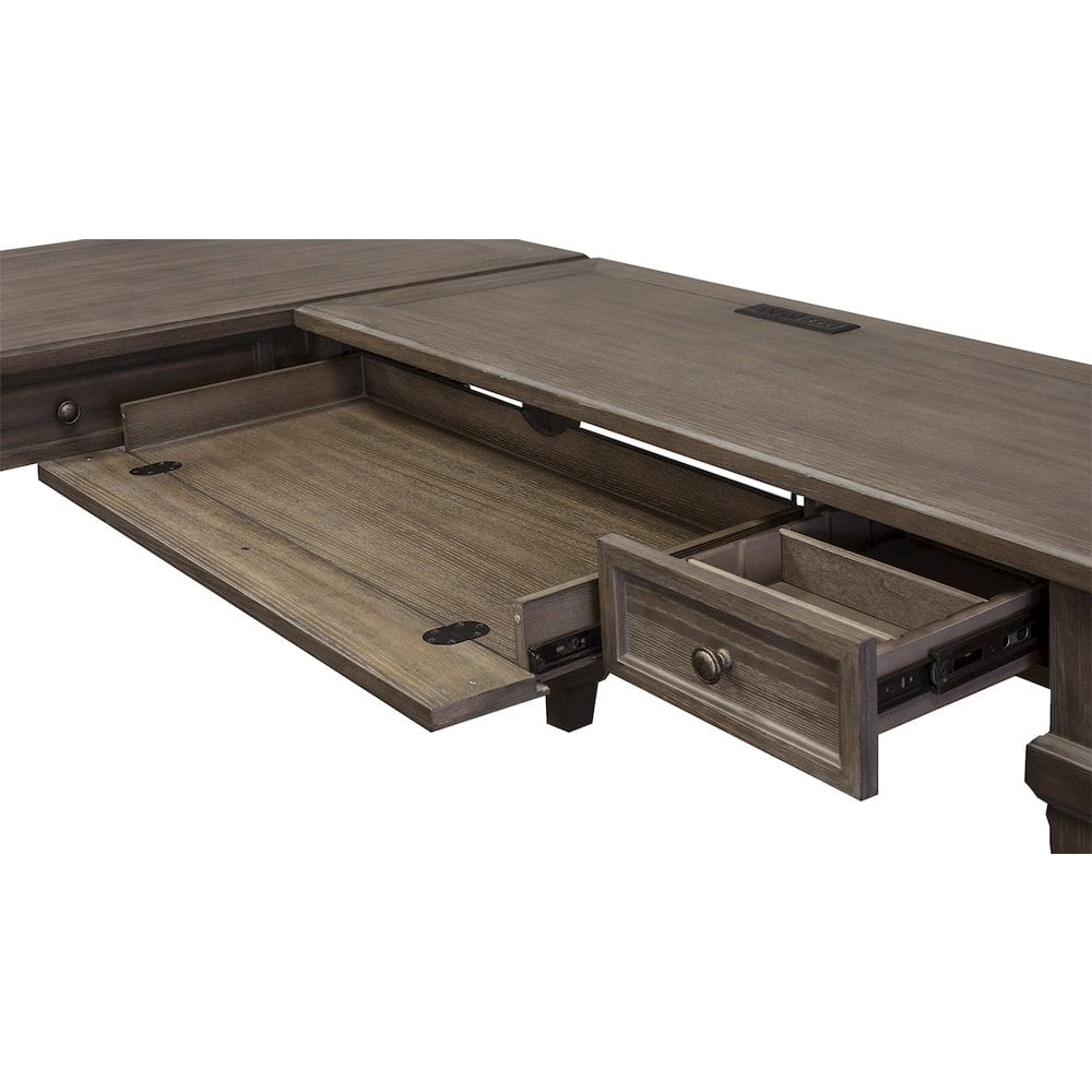 Martin Furniture Carson Wood Open L-Desk & Return Writing Table Office Desk Gray