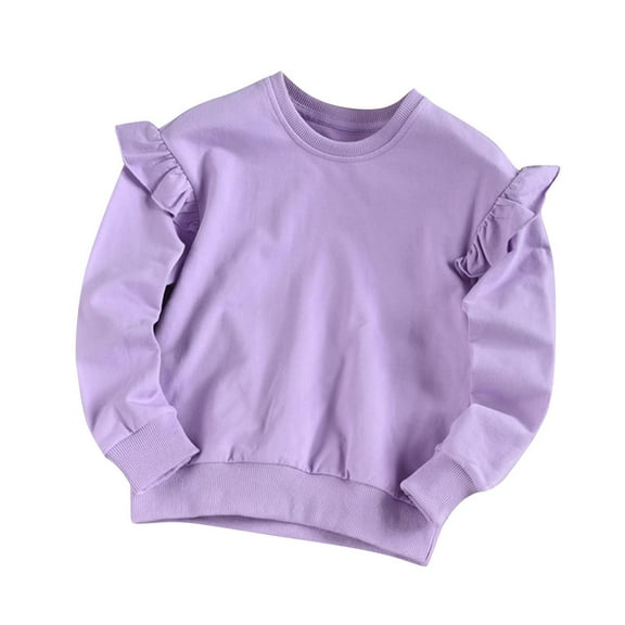 fatyb Little Girls Cotton Sweatshirts Ruffle Long Sleeve Pullover Tops Kids Casual Crewneck Cute Shirts