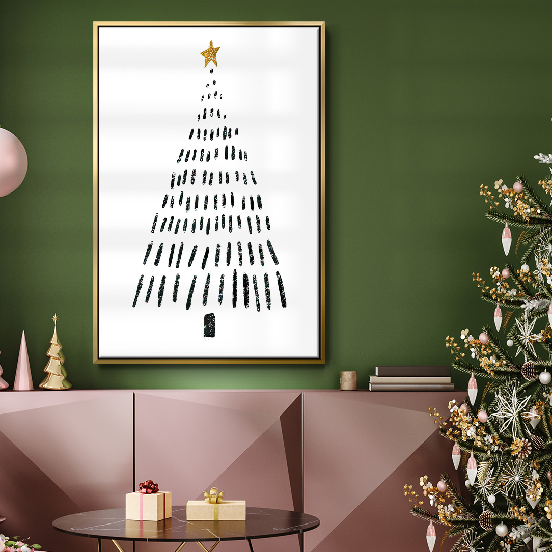 Christmas Tree - Framed Gallery Wrapped Holiday Canvas - 25 x 37 - Gold Frame