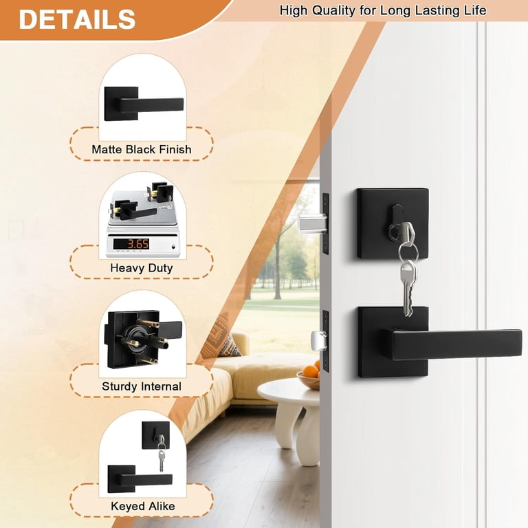 Flat Black Passage Door Lever with Single Cylinder Deadbolt Combo Pack ...