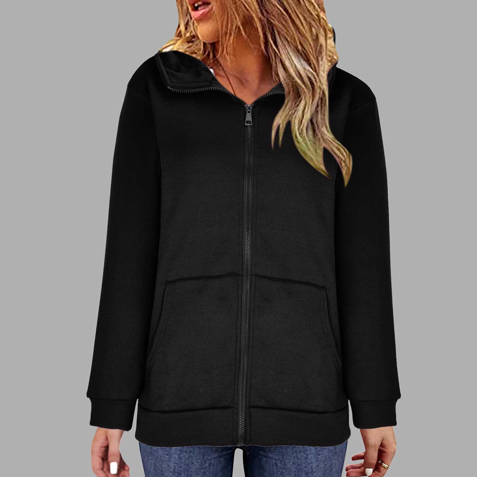 Oversized Zip Black Zip Up Hoodie Womens Plus Size Womens Hoodies