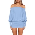 thumbnail image 2 of LWavelet Women's Off-the-Shoulder Batwing Sleeve Bodycon Mini Dress for Party & Club Wear Blue M, 2 of 6