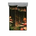thumbnail image 2 of Ambesonne Nature Fitted Sheet & Pillow Sham Set, Mushrooms Dark Forest, Twinxl, Green Brown and Red, 2 of 3