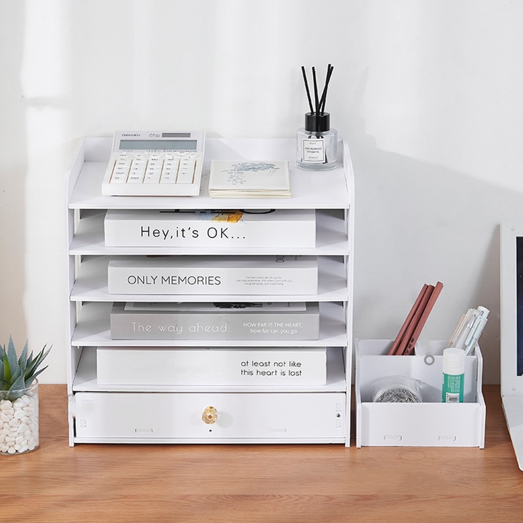 Cathoe File Organizer for Desk 5Tier Office White Desktop Organizer
