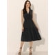 thumbnail image 4 of Vestido de verano con inserción de encaje para mujer, informal, con cuello en V, sin mangas, con gradas, sin mangas Negro XS, 4 of 6