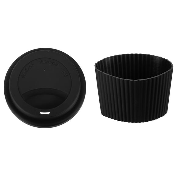 Uxcell 1Set 3.54" Silicone Cup Lid with Sleeve, Heat Resistant Nonslip Lid for Coffee, Black
