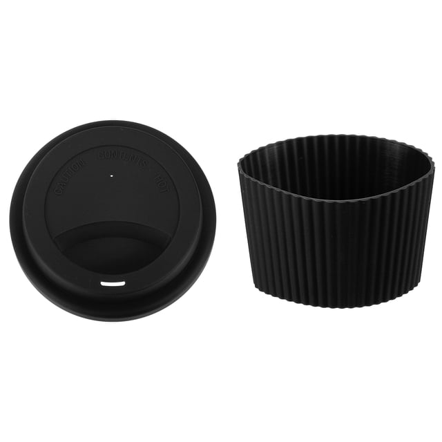 Uxcell 1Set 3.54" Tapa de Silicona para Taza con Manga, Tapa Antideslizante Resistente al Calor para Café, Negra