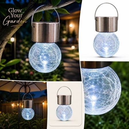 Solar Lights Outdoor Waterproof Solar Hanging Lights Garden Decor Gifts for Women Mom Grandma Solar Outdoor Lights Lantern Cracked Glass for Yard Fence Tree，White