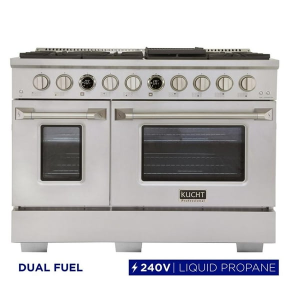 Pemberly Row 48" 6.7cu. ft. Steel 8 Burners Dual Fuel Range for Propane Gas