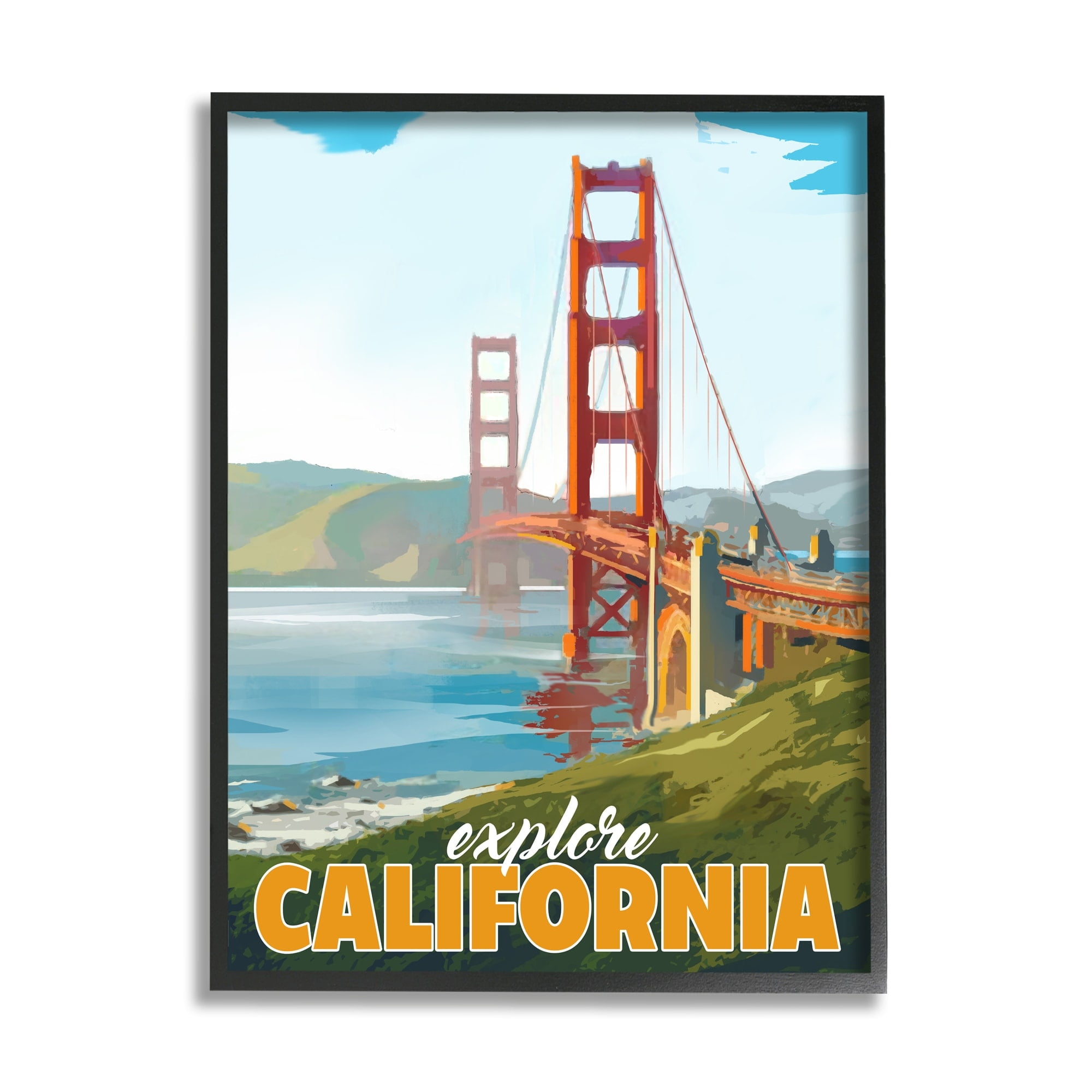 Stupell Industries Explore California Water Bridge Distant Meadows Scenery Graphic Art White Framed Art Print Wall Art, Design by David Owens Illustration