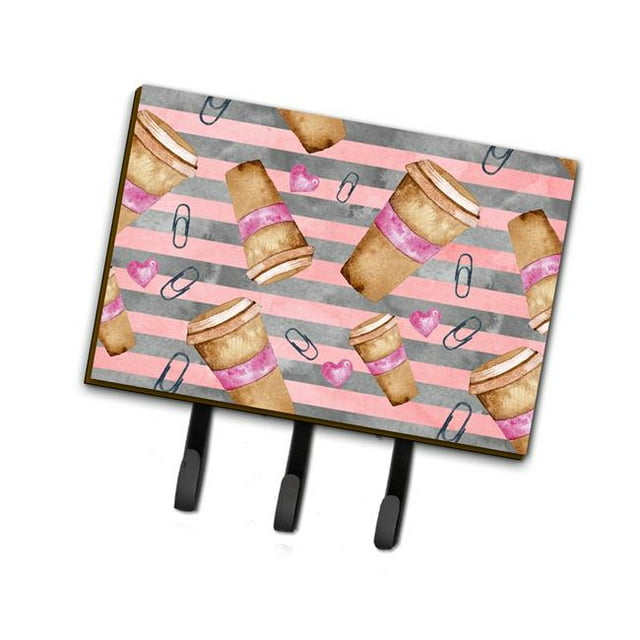 Watercolor Coffee & Paper Clips Leash or Key Holder, 6 x 2 x 9 in.