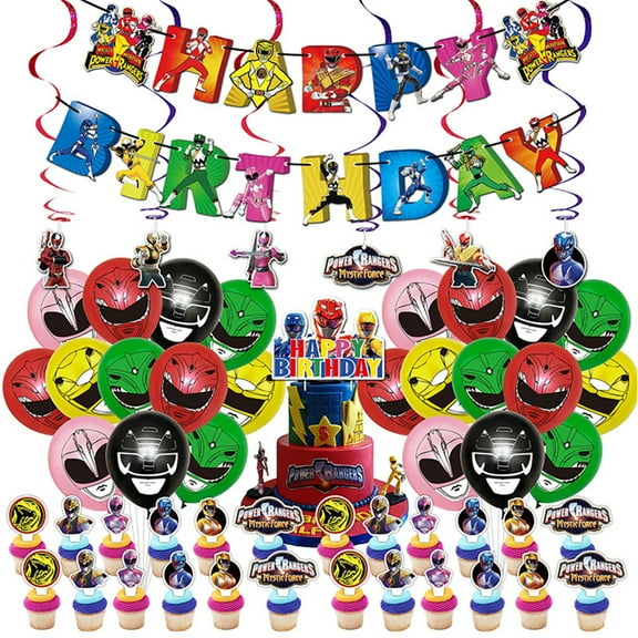 Kids Boys Surprise Power Rangers Theme Birthday Party Supplies, Cute Celebration Banner Latex Balloons Cake Toppers Decorations Props