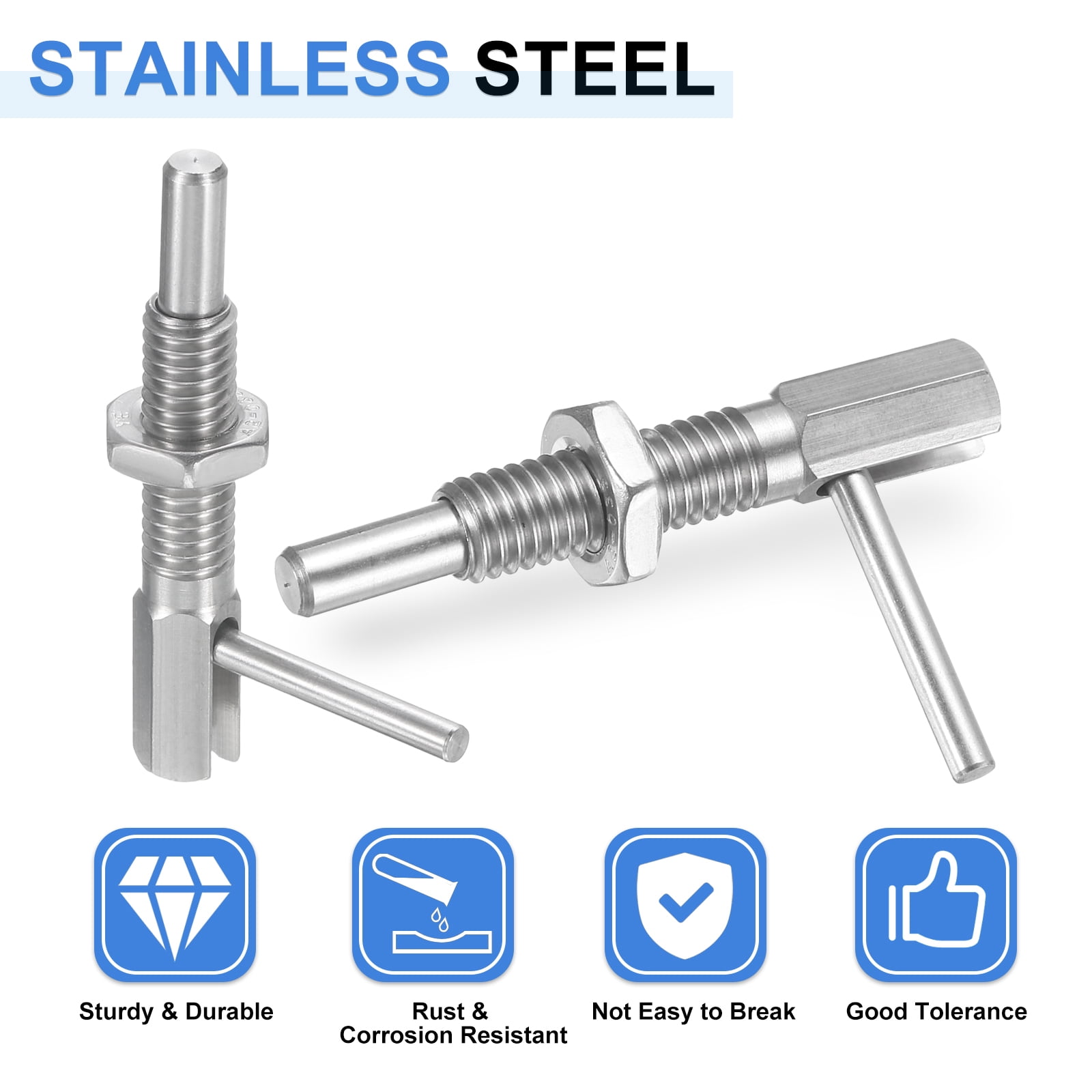 Uxcell 5 Pack Retractable Indexing Plunger Pin, M6 L Spring Plunger Stainless Steel Spring Loaded Latch Telescopic Locking Pin with Nut for Machinery Shipbuilding