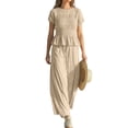 thumbnail image 3 of Womens 2 Piece Smocked Top Wide-Leg Pants Set High-Waisted Lounge Outfit with Pockets Matching Set Oat Color S, 3 of 10