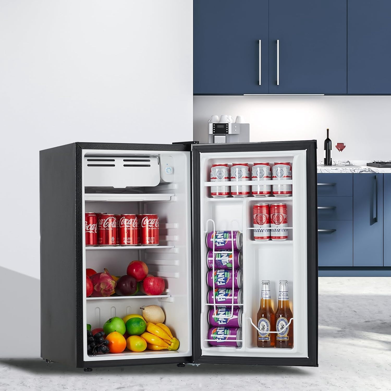 Senfot Compact Metal Household Refrigerator, Mini Fridge for Home Dorm Apartment Office Small Space Cooling Black 3.2cu.ft