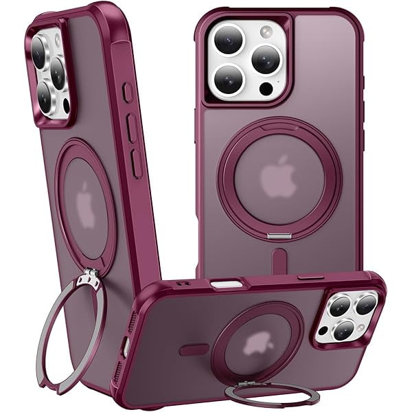 wonima44 360° Magnetic Swivel Ring for iPhone 16 pro max case, Built-in Metal Stand and Ring Holder, Magsafe Compatible, Military Grade Protection, Shock and Vibration Resistant - Wine Red